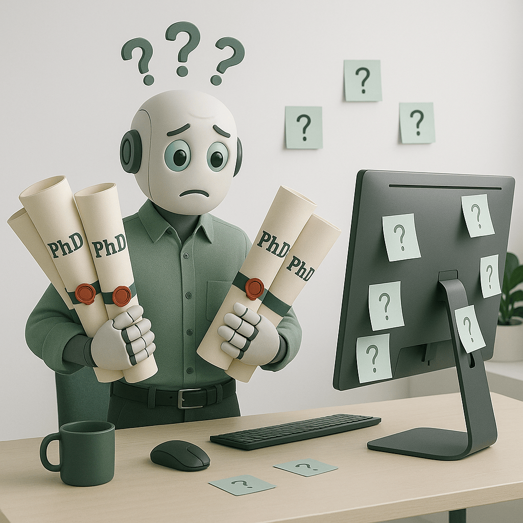 AI intern with PhDs looking confused at a computer
